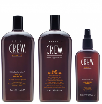 American Crew Daily Moisturizing Shampoo 1000ml, Conditioner 1000ml and Grooming Spray 250ml