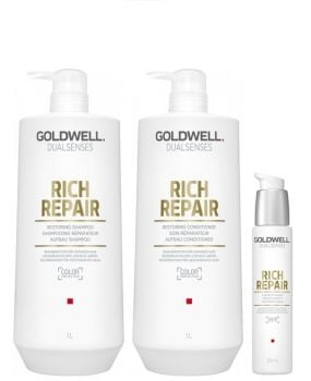 Goldwell Dualsenses Rich Repair Shampoo 1000ml, Conditioner 1000ml and 6 Effects Serum 100ml