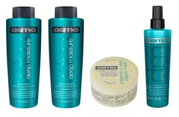 Osmo Deep Moisture Shampoo 400ml, Conditioner 400ml, Deep Repair Mask 100ml and Miracle Repair 250ml