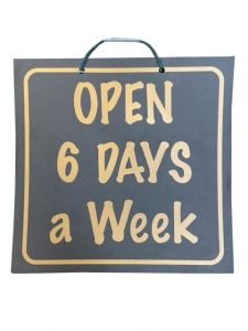 Open 6 Days Shop Sign - Black/Gold