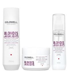 Goldwell Dualsenses Blondes & Highlights A-Y Shampoo 250ml, 60sec Treatment 200ml and Serum Spray 150ml