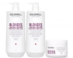 Goldwell Dualsenses Blondes & Highlights A-Y Shampoo 1000ml, Conditioner 1000ml, 60sec Treatment 200ml, Serum Spray 150ml
