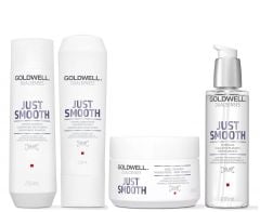 Goldwell Dualsenses Just Smooth Taming Shampoo 250ml, Conditioner 200ml, 60sec Treatment 200ml, Oil 100ml