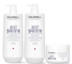 Goldwell Dualsenses Just Smooth Taming Shampoo 1000ml, Conditioner 1000ml and 60sec Treatment 200ml