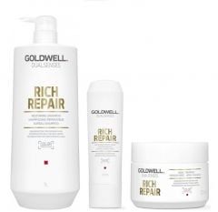 Goldwell Dualsenses Rich Repair Shampoo 1000ml, Conditioner 200ml and 60sec Treatment 200ml