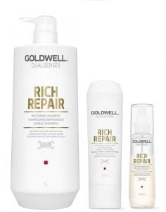 Goldwell Dualsenses Rich Repair Shampoo 1000ml, Conditioner 200ml and Serum Spray 150ml