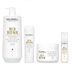 Goldwell Dualsenses Rich Repair Shampoo 1000ml, Conditioner 200ml, 60sec Treatment 200ml, Serum Spray 150ml
