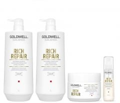 Goldwell Dualsenses Rich Repair Shampoo 1000ml, Conditioner 1000ml, 60sec Treatment 200ml, Serum Spray 150ml
