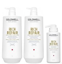 Goldwell Dualsenses Rich Repair Shampoo 1000ml, Conditioner 1000ml and 60sec Treatment 500ml