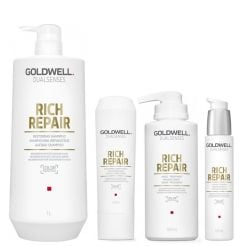 Goldwell Dualsenses Rich Repair Shampoo 1000ml, Conditioner 200ml, 60sec Treatment 500ml, 6 Effects Serum 100ml