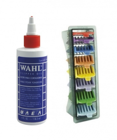 Wahl Clipper Oil 4oz and Wahl 1-8 Coloured Clipper Comb Set